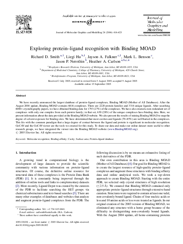 (PDF) Exploring protein–ligand recognition with Binding MOAD