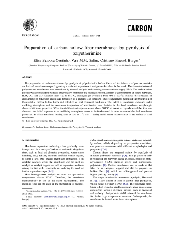 (PDF) Preparation of carbon hollow fiber membranes by pyrolysis of ...