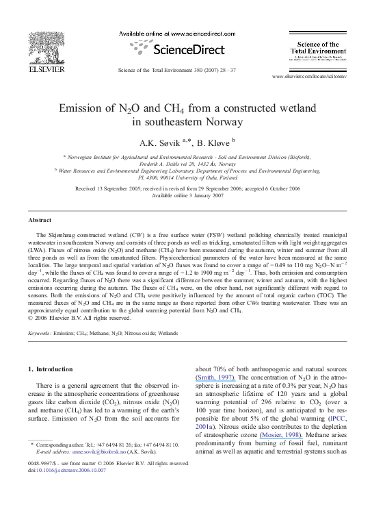 (PDF) Emission of the Greenhouse Gases Nitrous Oxide and Methane from ...