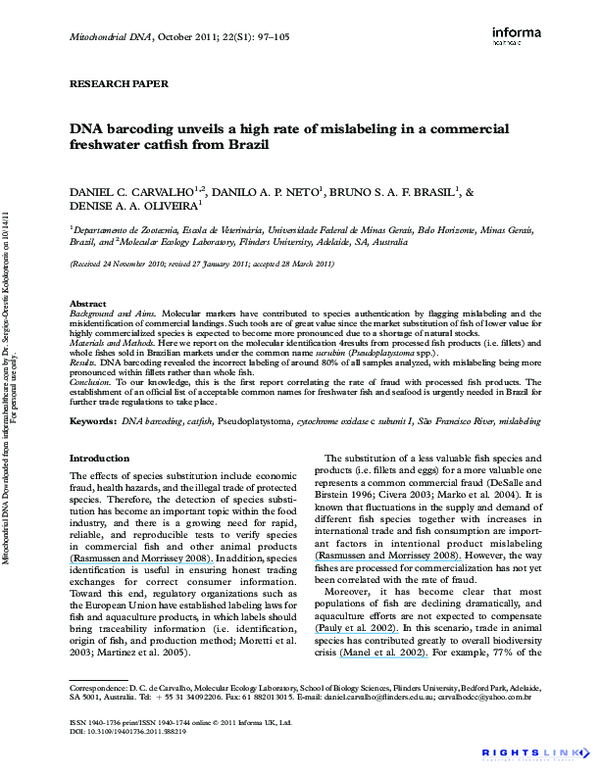 (PDF) DNA barcoding unveils a high rate of mislabeling in a commercial ...