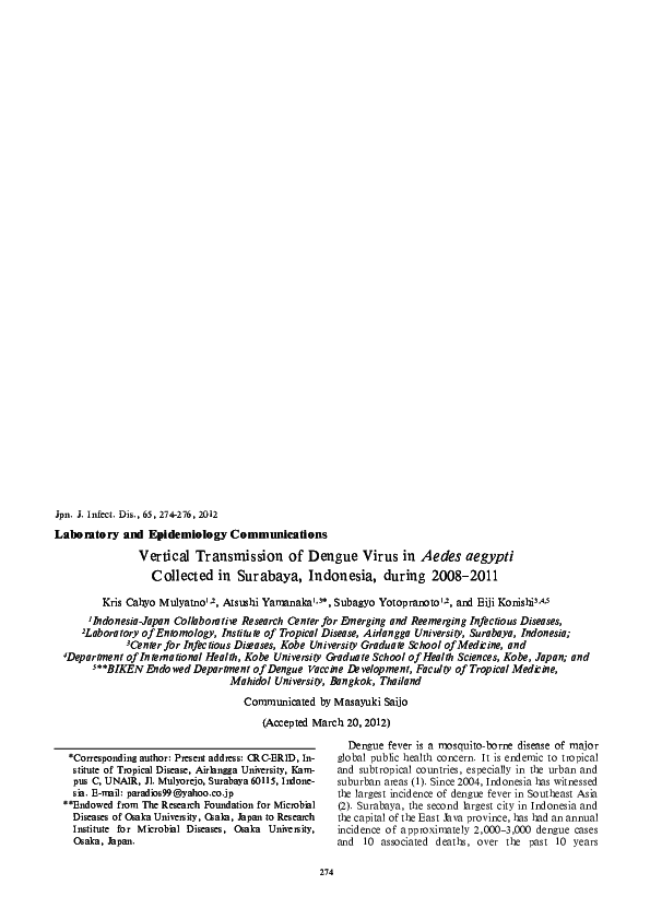 (PDF) [Vertical transmission of dengue virus in Aedes aegypti, Peru]