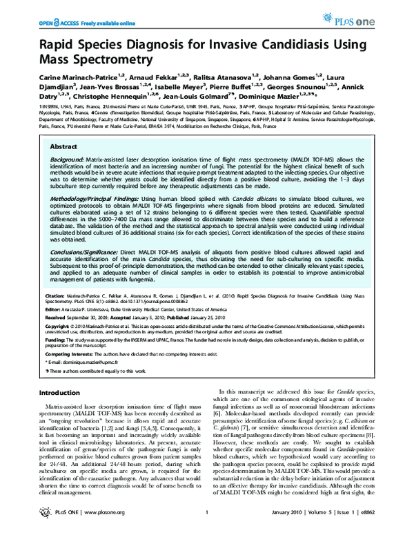 (PDF) Rapid Species Diagnosis for Invasive Candidiasis Using Mass ...