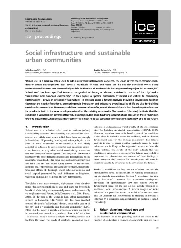(PDF) Social infrastructure and sustainable urban communities