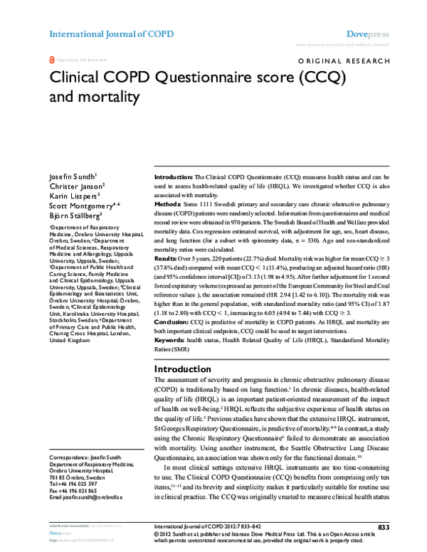 (PDF) Clinical COPD Questionnaire score (CCQ) and mortality Josefin