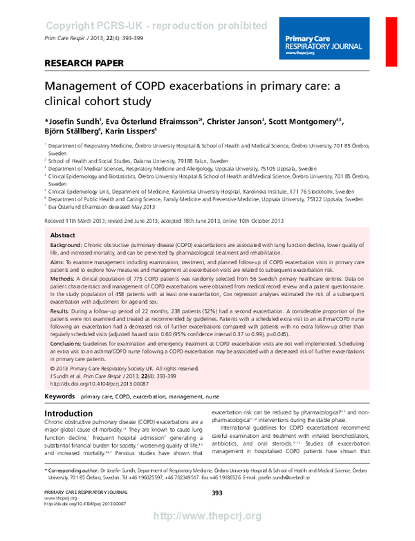 (PDF) Management of COPD exacerbations in primary care: a clinical ...