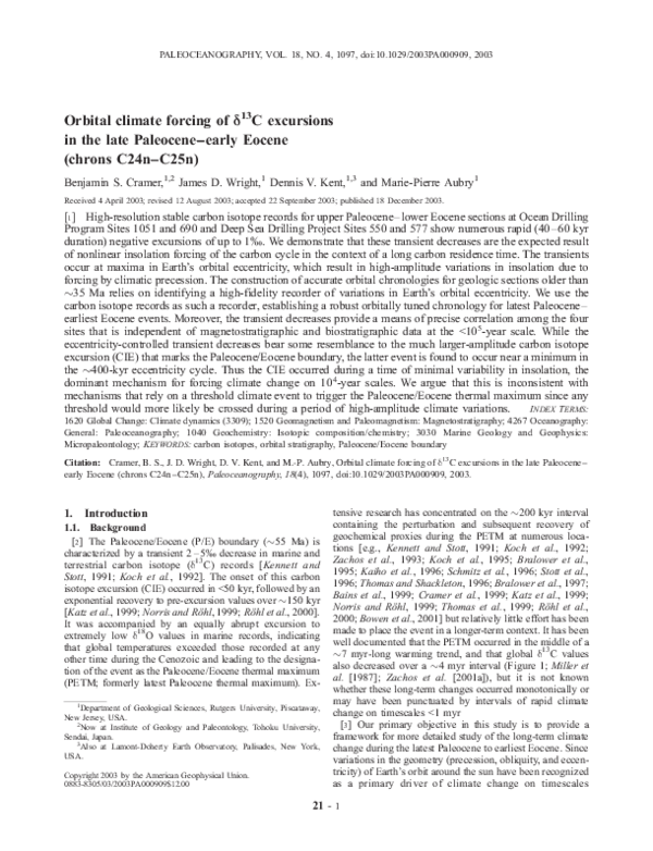 (PDF) Orbital climate forcing of δ 13 C excursions in the late ...