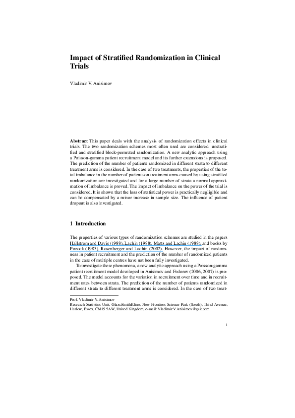 (PDF) Impact of Stratified Randomization in Clinical Trials