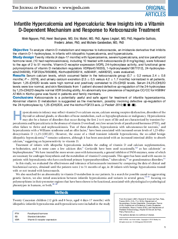 (PDF) Infantile Hypercalcemia and Hypercalciuria New Insights into a