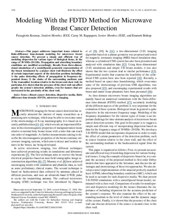 (PDF) Modeling With the FDTD Method for Microwave Breast Cancer Detection