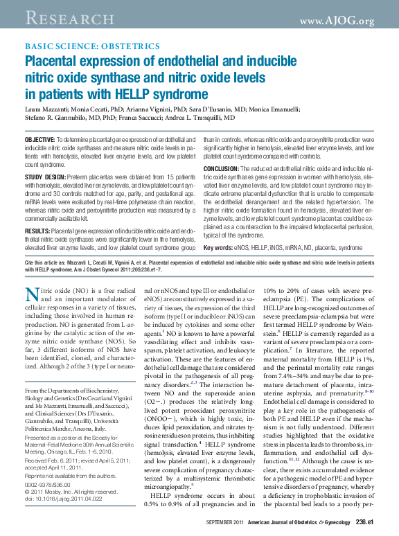 (PDF) Placental expression of endothelial and inducible nitric oxide ...