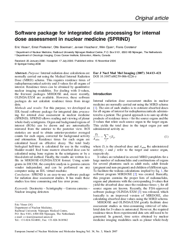 (PDF) Software package for integrated data processing for internal dose ...