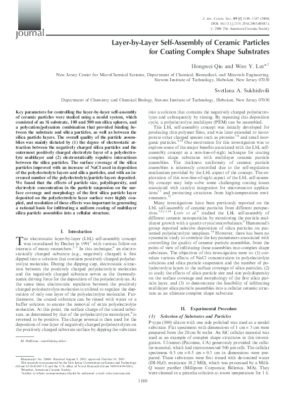 (PDF) Layer‐by‐Layer Self‐Assembly of Ceramic Particles for Coating ...