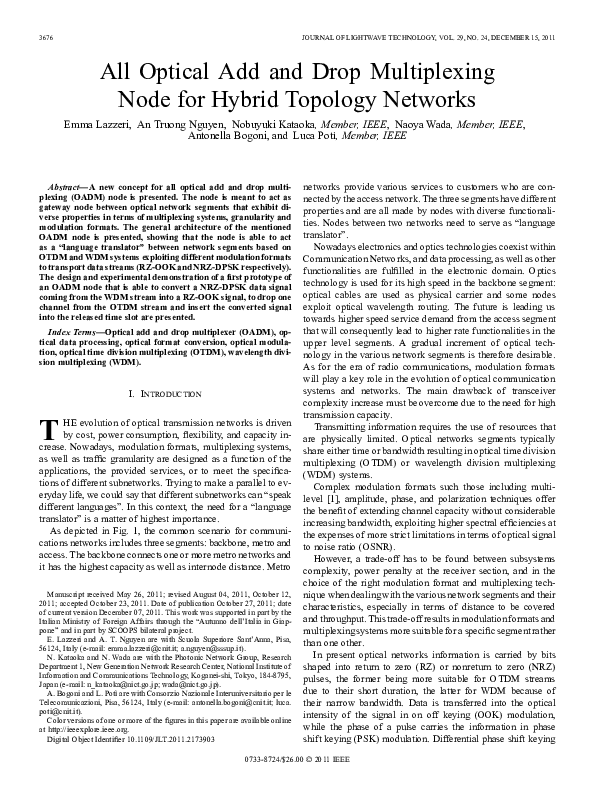 (PDF) All Optical Add and Drop Multiplexing Node for Hybrid Topology ...