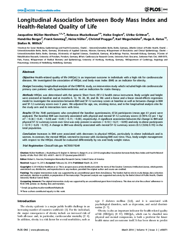 (PDF) Longitudinal association between body mass index and health ...