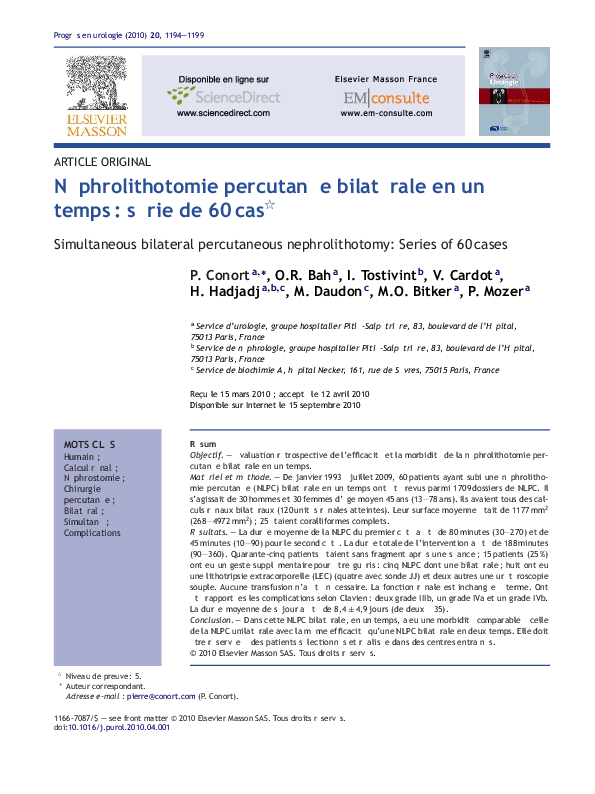 (PDF) Simultaneous bilateral percutaneous nephrolithotomy in children
