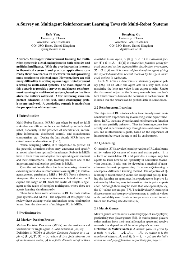 (PDF) A survey on multiagent reinforcement learning towards multi-robot ...