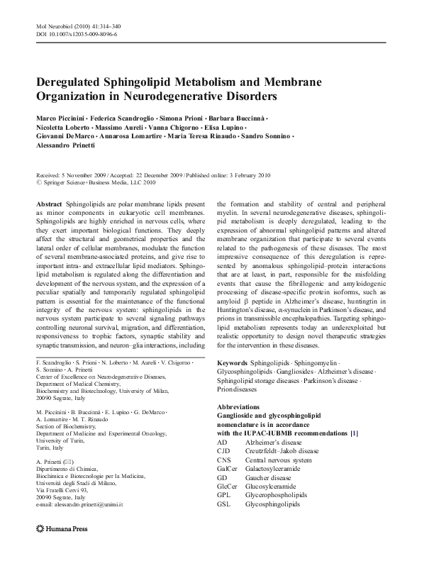 (PDF) Deregulated Sphingolipid Metabolism and Membrane Organization in ...