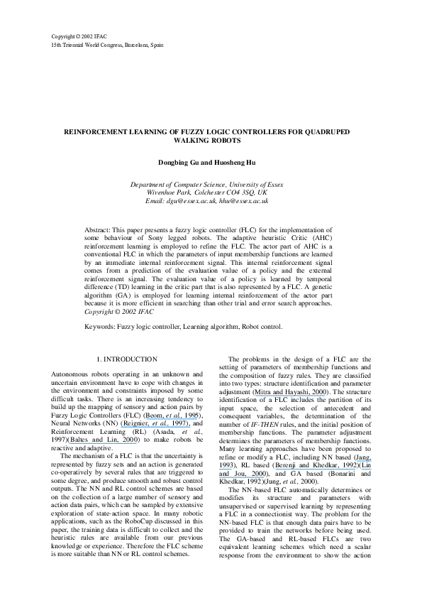 (PDF) Reinforcement learning of fuzzy logic controllers for quadruped ...