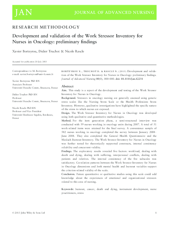 (PDF) Development and validation of the Work Stressor Inventory for ...