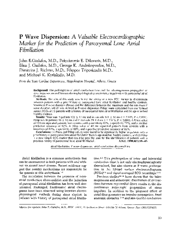 (PDF) P Wave Dispersion: A Valuable Electrocardiographic Marker for the ...