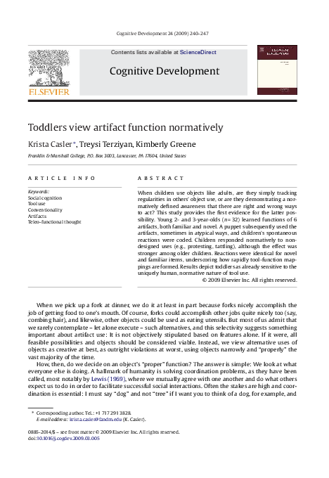 (PDF) Toddlers view artifact function normatively