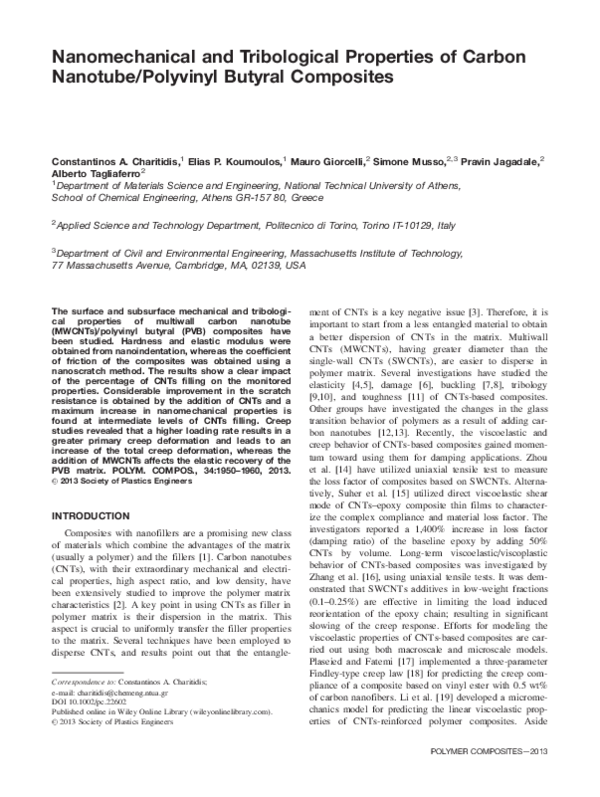 (PDF) Nanomechanical and tribological properties of carbon nanotube