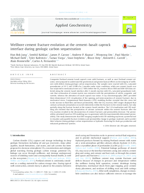 Wellbore cement fracture evolution at the cement–basalt caprock ...