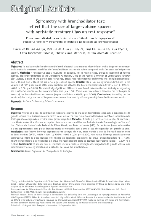 (PDF) Spirometry with bronchodilator test effect that the use of largevolume spacers with