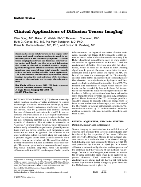 (PDF) Clinical applications of diffusion tensor imaging