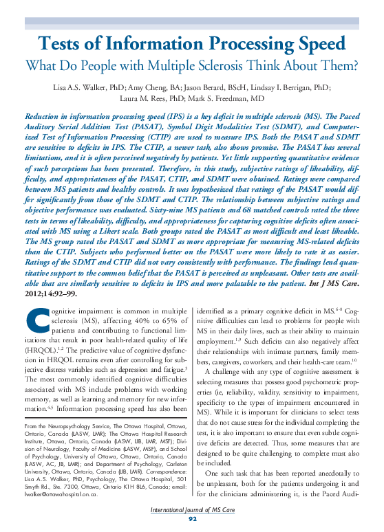 (PDF) Tests of Information Processing Speed