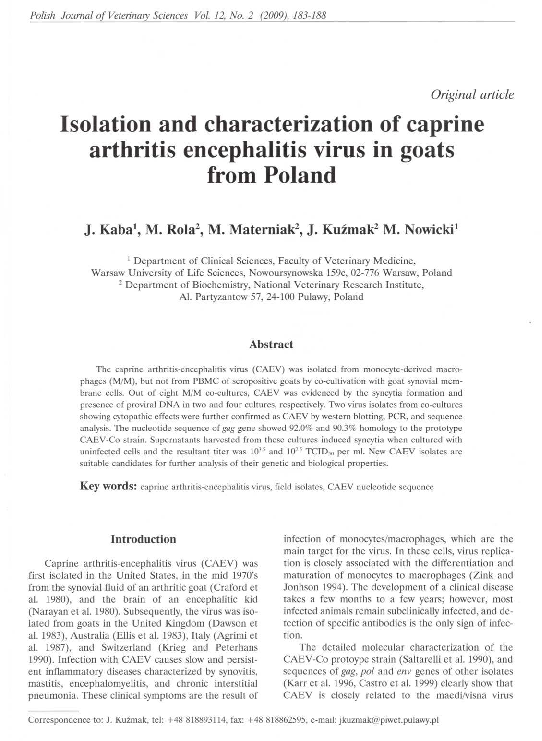 (PDF) Isolation and characterization of caprine arthritis encephalitis ...