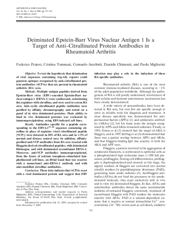 (PDF) Deiminated Epstein-Barr virus nuclear antigen 1 is a target of ...