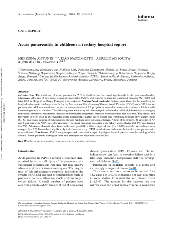 (PDF) Acute pancreatitis in children: a tertiary hospital report