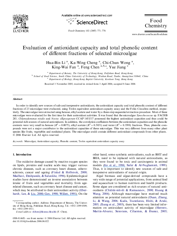 (PDF) Evaluation of antioxidant capacity and total phenolic content of ...