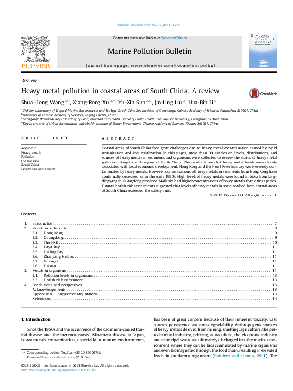 (PDF) Heavy metal pollution in coastal areas of South China: A review