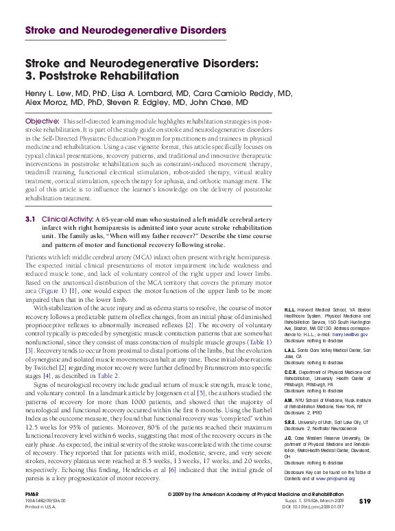 (PDF) Stroke and Neurodegenerative Disorders: 3. Poststroke Rehabilitation