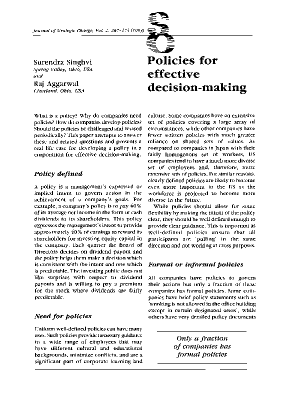 (PDF) Policies for effective decision-making