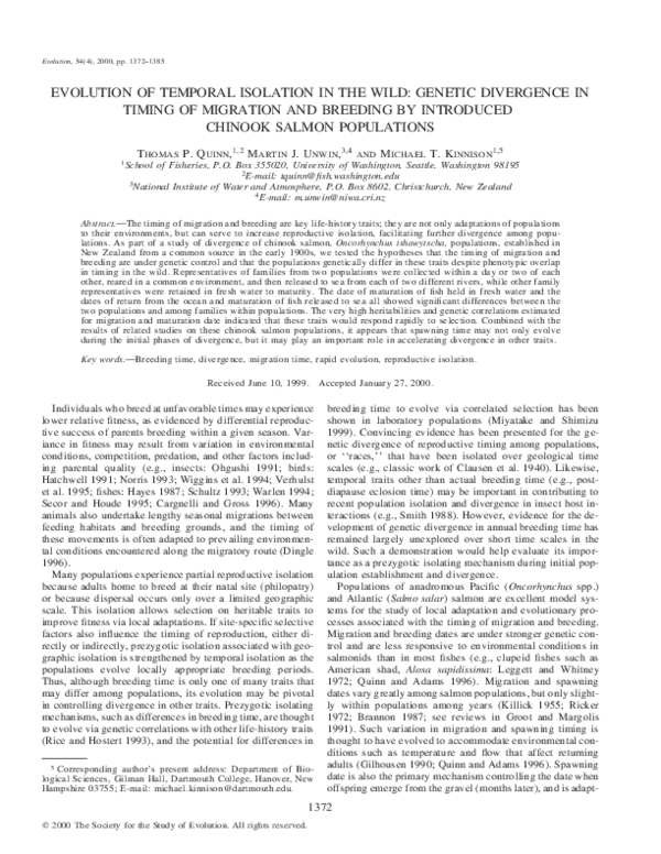 (PDF) EVOLUTION OF TEMPORAL ISOLATION IN THE WILD: GENETIC DIVERGENCE ...