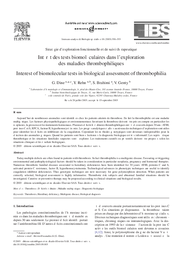 Facteur V de Leiden Anciens Et Réunions