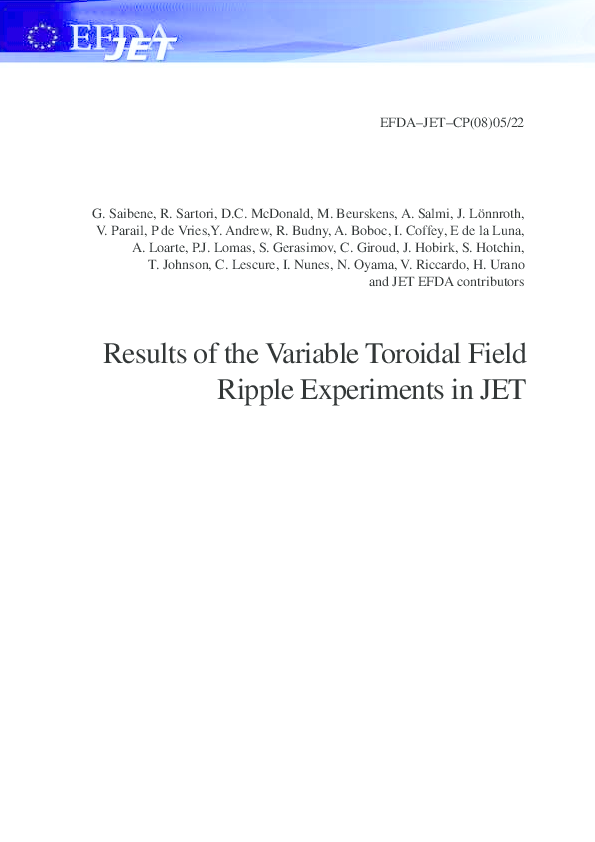 (PDF) Results of the variable toroidal field ripple experiments in JET