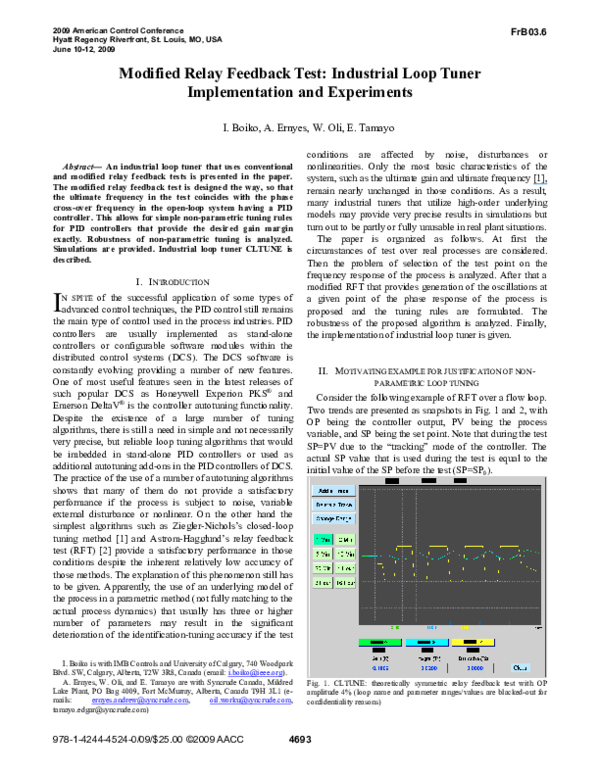(PDF) Modified relay feedback test Industrial loop tuner