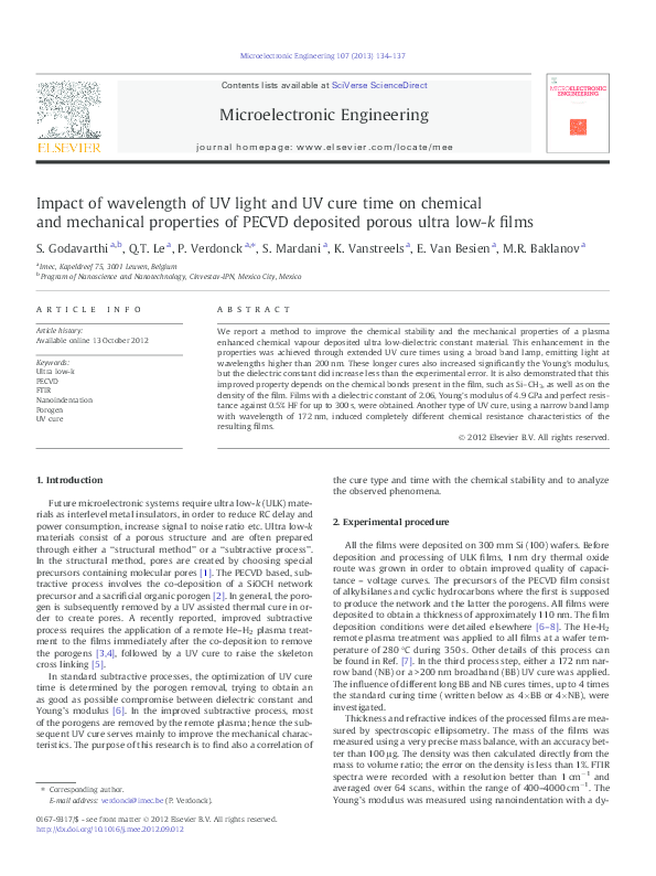 (PDF) Impact of wavelength of UV light and UV cure time on chemical and ...