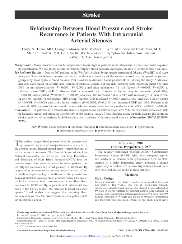 (PDF) Relationship Between Blood Pressure and Stroke Recurrence in ...