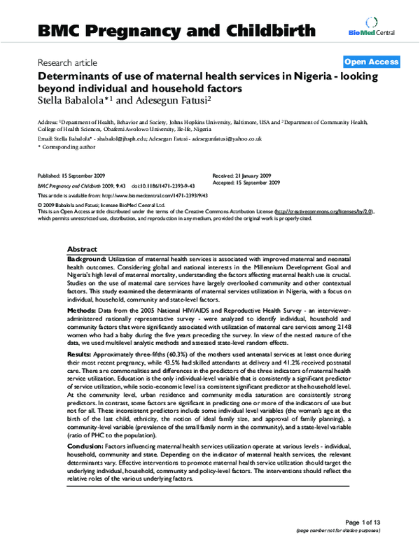 (PDF) Determinants of use of maternal health services in Nigeria ...