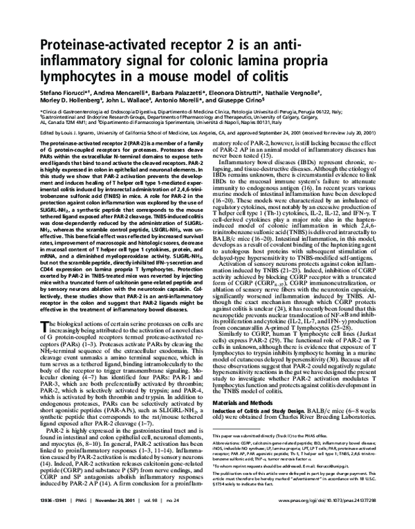 (PDF) Proteinase-activated receptor 2 is an anti-inflammatory signal ...