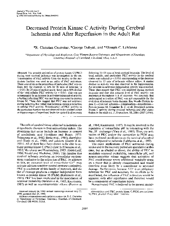 (PDF) Decreased Protein Kinase C Activity During Cerebral Ischemia and ...
