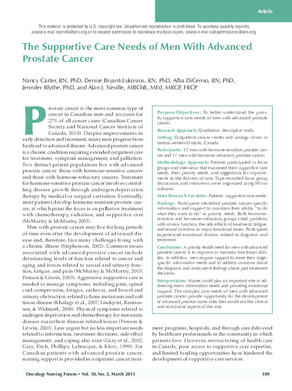 (PDF) The Supportive Care Needs of Men With Advanced Prostate Cancer