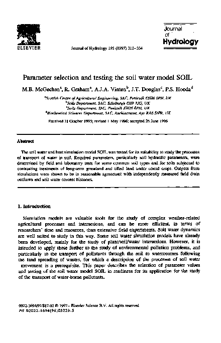 (PDF) Parameter selection and testing the soil water model SOIL