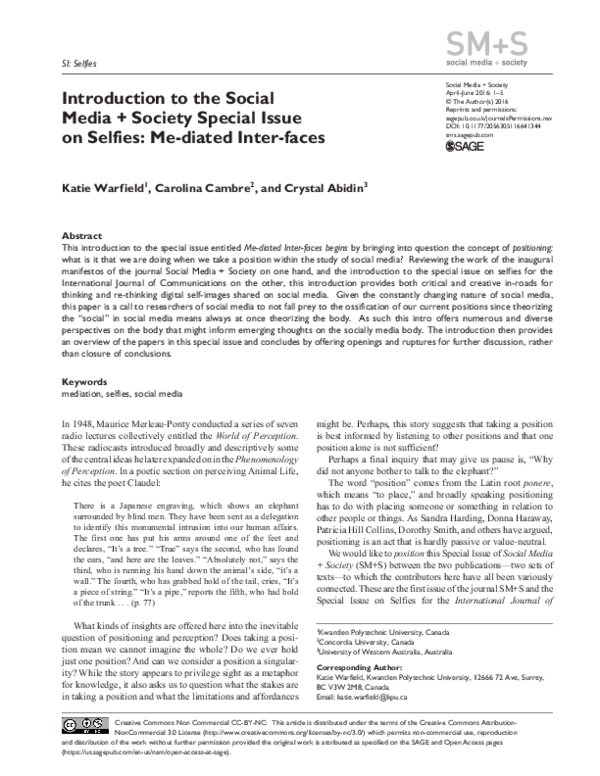 (PDF) Introduction to the Social Media + Society Special Issue on ...
