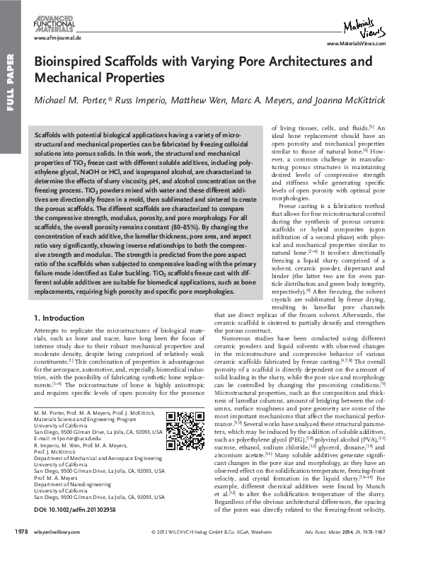 (PDF) Bioinspired Scaffolds with Varying Pore Architectures and ...